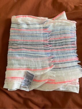 GAP Lightweight Striped Fringe Scarf in White, Blue & Pink